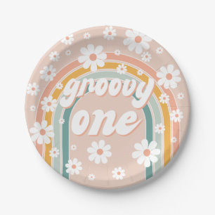 Retro Groovy One Boho First Birthday Paper Plates