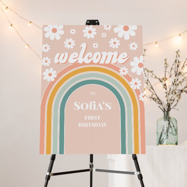 Retro Groovy One Boho First Birthday Welcome Foam Board (In Situ (Stand))