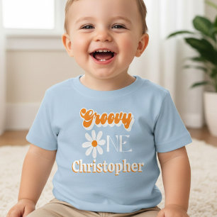 Retro Groovy One Boys 1st Birthday Baby T-Shirt
