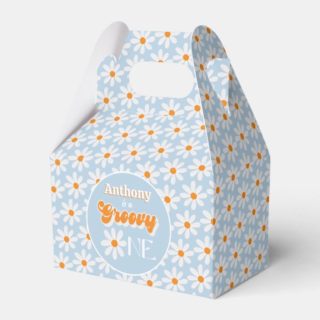 Retro Groovy One Boys 1st Birthday Favor Boxes (Front Side)