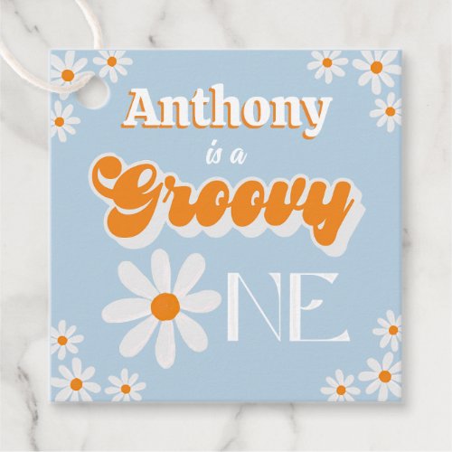 Retro Groovy One Boys 1st Birthday Favor Tags