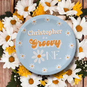 Retro Groovy One Boys 1st Birthday Paper Plates