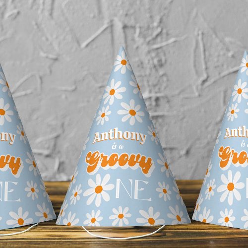 Retro Groovy One Boys 1st Birthday Party Hat