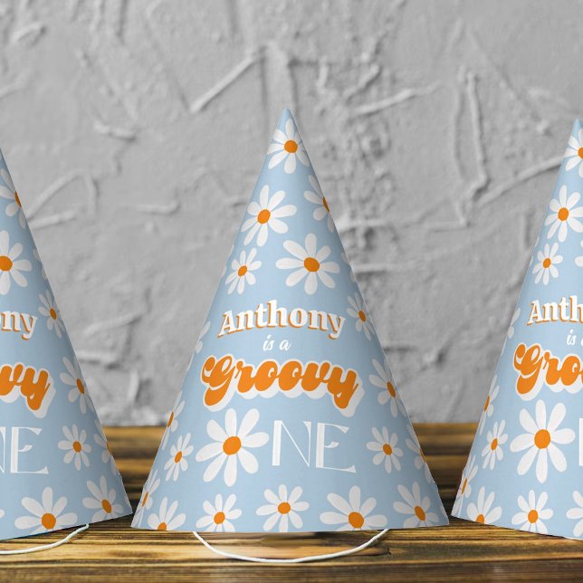 Retro Groovy One Boys 1st Birthday Party Hat (Creator Uploaded)