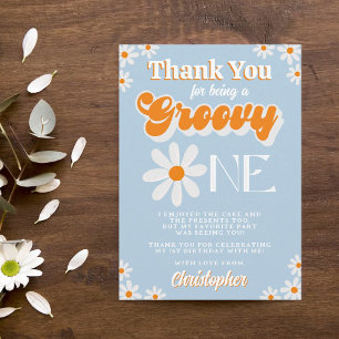 Retro Groovy One Boys 1st Birthday Thank You Card