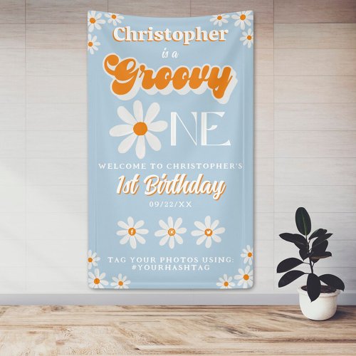 Retro Groovy One Boys 1st Birthday Welcome Banner