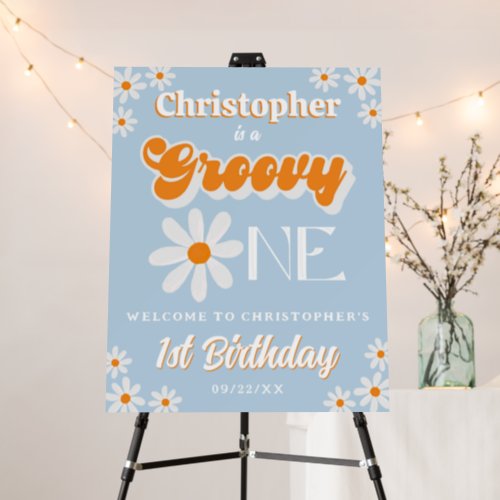 Retro Groovy One Boys 1st Birthday Welcome Foam Board