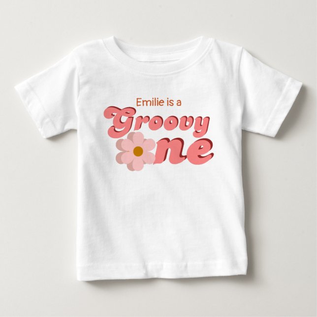 Retro Groovy one Daisy Flower Birthday Party Baby T-Shirt (Front)