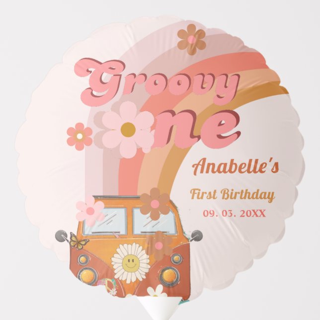 Retro Groovy one Daisy Flower Birthday Party Balloon (Front)