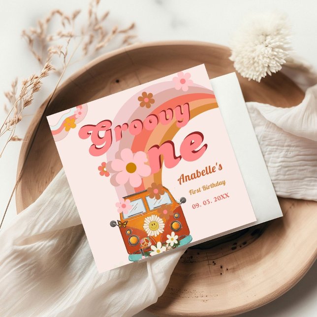 Retro Groovy one Daisy Flower Birthday Party Napkins (Creator Uploaded)