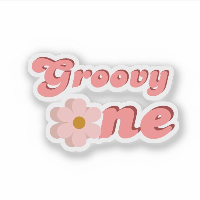 Retro Groovy one Daisy Flower Birthday Party Sticker (Front)