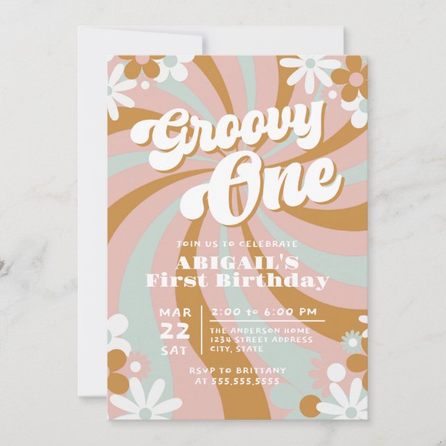 Retro Groovy One First Birthday Invitation (Front)