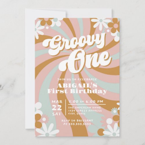 Retro Groovy One First Birthday Invitation