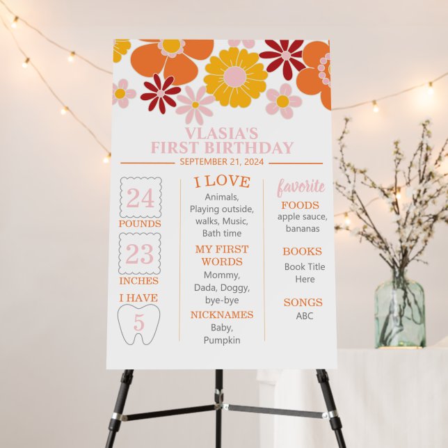 Retro Groovy One Floral First Birthday Milestone Foam Board (In Situ (Stand))