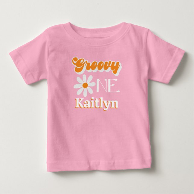 Retro Groovy One Girls 1st Birthday Baby T-Shirt (Front)