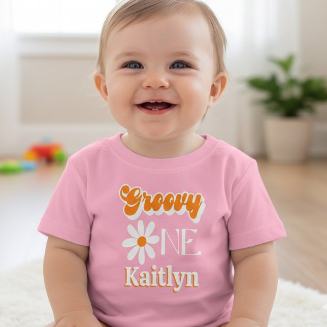 Retro Groovy One Girls 1st Birthday Baby T-Shirt (Creator Uploaded)
