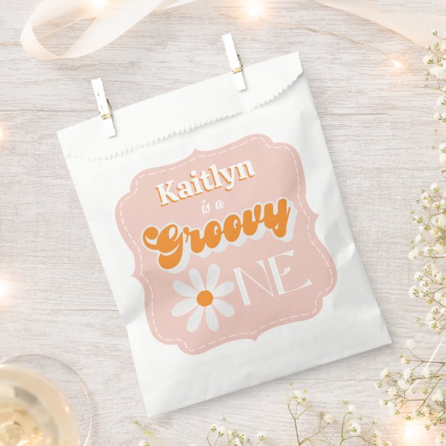 Retro Groovy One Girls 1st Birthday Favor Bag (Clipped)