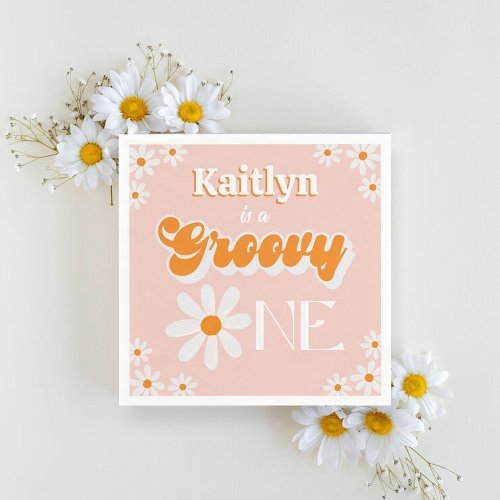 Retro Groovy One Girls 1st Birthday Napkins