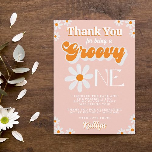 Retro Groovy One Girls 1st Birthday Thank You Card