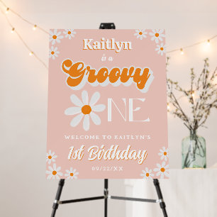 Retro Groovy One Girls 1st Birthday Welcome Foam Board