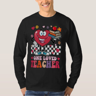 Retro Groovy One Loved Teacher Heart Valentines Da T-Shirt