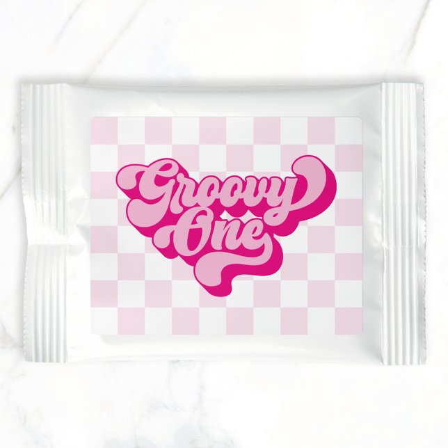 Retro Groovy One Pink and White Check Lemonade Drink Mix (Groovy One 1st Birthday Lemonade Drink Mix)