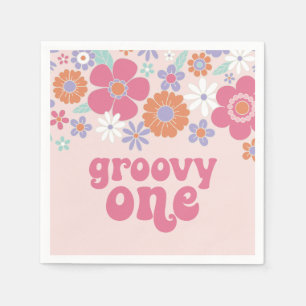 Retro Groovy One Pink Floral Napkins