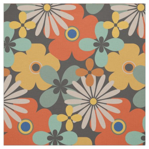 Retro Groovy Orange Brown Gold Floral Fabric