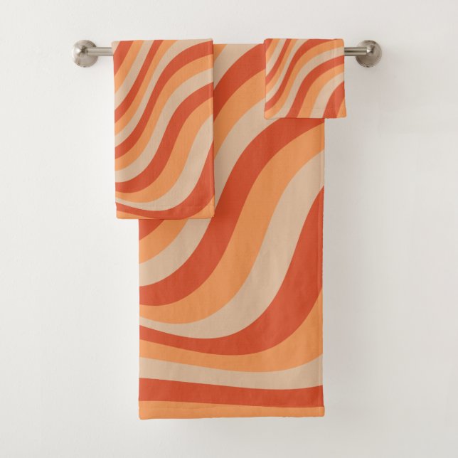 Retro Groovy Orange Color Bath Towel Set (Insitu)