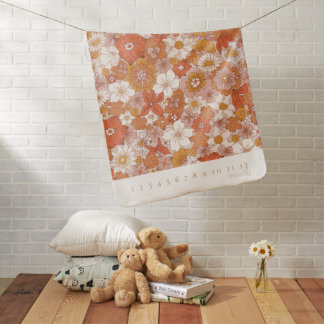 Retro Groovy Orange Floral Girl Milestone Baby Blanket