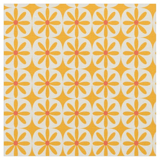 Retro Groovy Orange Flowers with Atomic starbursts Fabric