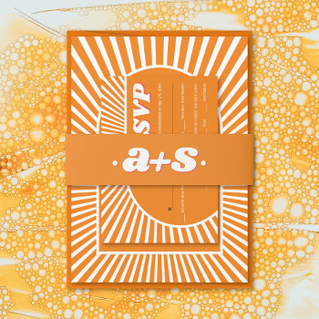 Retro Groovy Orange Initials 70s Inspired Wedding Invitation Belly Band by weddings_ at Zazzle