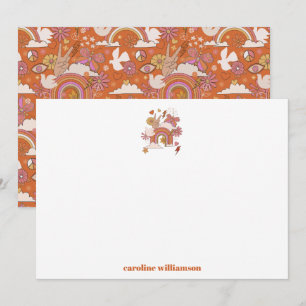 Retro Groovy Orange Pink Personalized Teen Gift Thank You Card