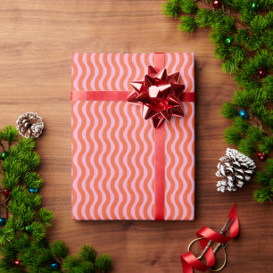 Retro Groovy Orange Pink Wavy Stripe Wrapping Paper