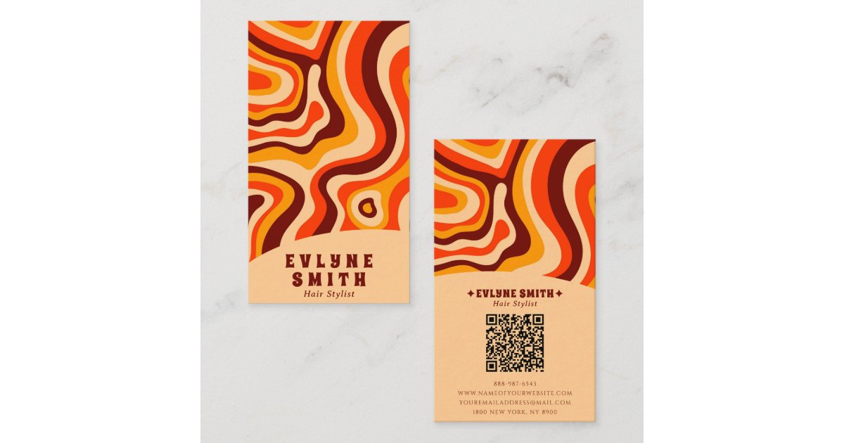 Retro Groovy Orange QR Code 70s Boho Abstract Business Card | Zazzle