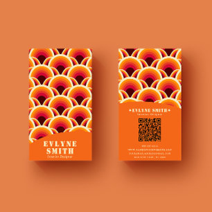 Retro Groovy Orange QR Code 70s Boho Unique Business Card