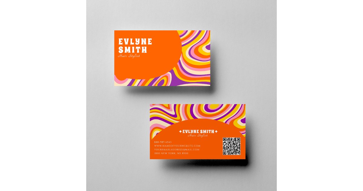Retro Groovy Orange QR Code 70s Psychedelic Unique Business Card | Zazzle