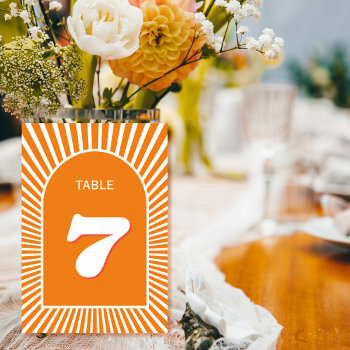 Retro Groovy Orange Sunrays 70s Inspired Wedding Table Number by weddings_ at Zazzle