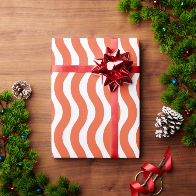 Retro Groovy Orange Wavy Stripe  Wrapping Paper (Holiday Gift)