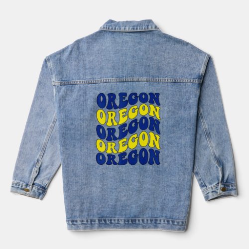 Retro Groovy Oregon State Home Girl I Love Oregon  Denim Jacket