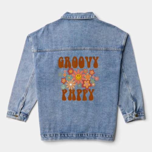 Retro Groovy Pappy Matching Family 1st Birthday Pa Denim Jacket