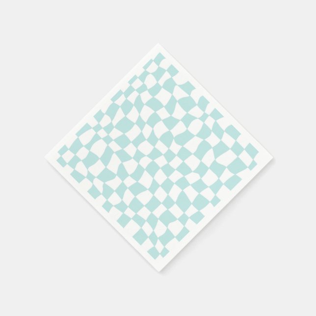 Retro Groovy Pastel Blue White Checks Checkered    Napkins (Corner)