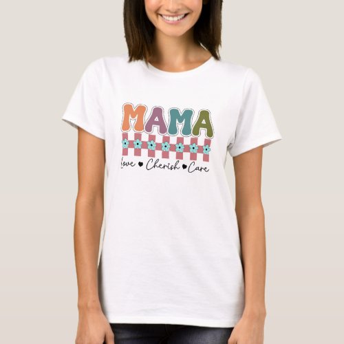 Retro groovy pastel earthy colors floral Mama  T_Shirt