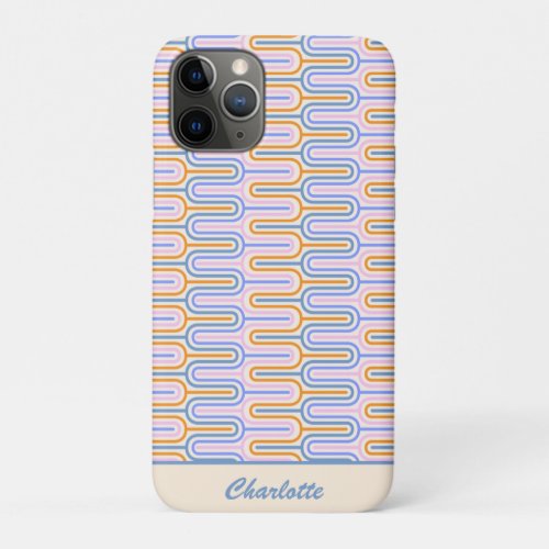 Retro Groovy Pastel Lines Pattern Personalized iPhone 11 Pro Case