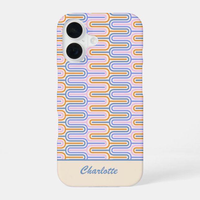 Retro Groovy Pastel Lines Pattern Personalized Iphone Case (Back)