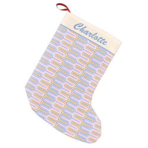 Retro Groovy Pastel Lines Pattern Personalized Small Christmas Stocking