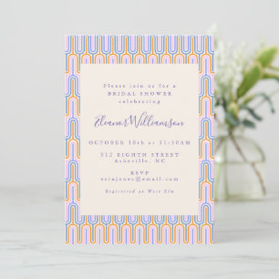 Retro Groovy Pastel Lines Periwinkle Bridal Shower Invitation