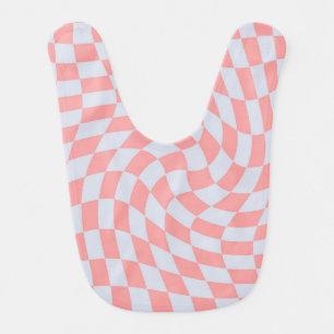 Retro Groovy Pastel Pink Check Checks Checkered   Baby Bib