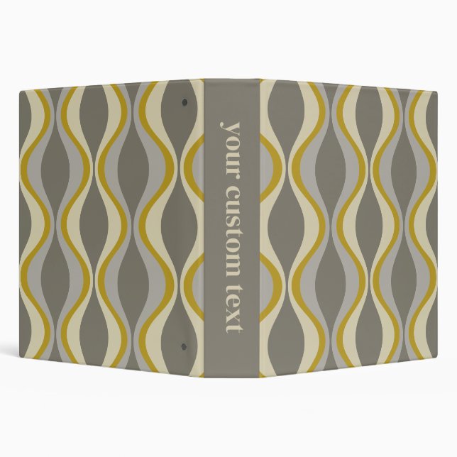 retro groovy pattern - monogram - gold taupe 3 ring binder (Background)