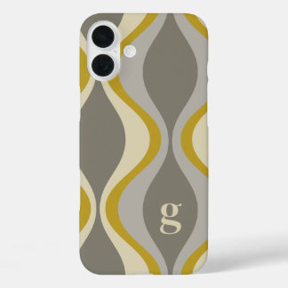 retro groovy pattern - monogram - gold taupe iPhone 16 plus case